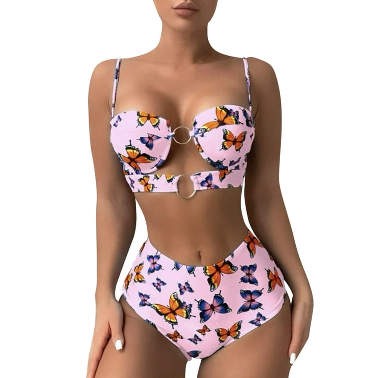 NKOOGH Swim Shirt With Built In Bra Swimming Suits for Teens With Shorts  Womens Fashion Print Summer Beach Split High Waist Swimsuit Bikini Two  Piece Suit 