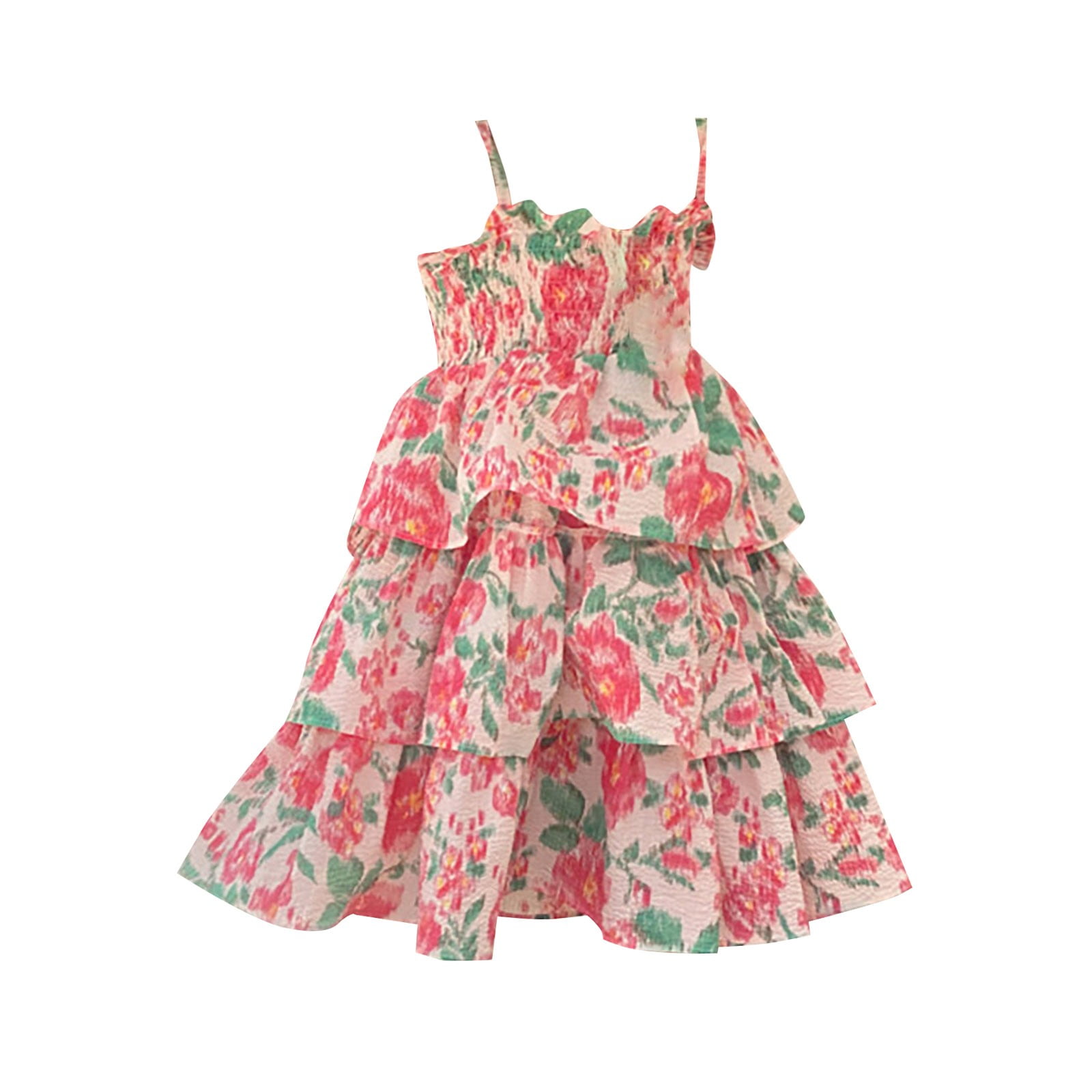 NKOOGH Toddler Fancy Dress First Birthday Dresses Floral Girls Tea Party  Dress Summer Three Tiered Hemline Long Dress Kids Beach Sundress for 1 To 6