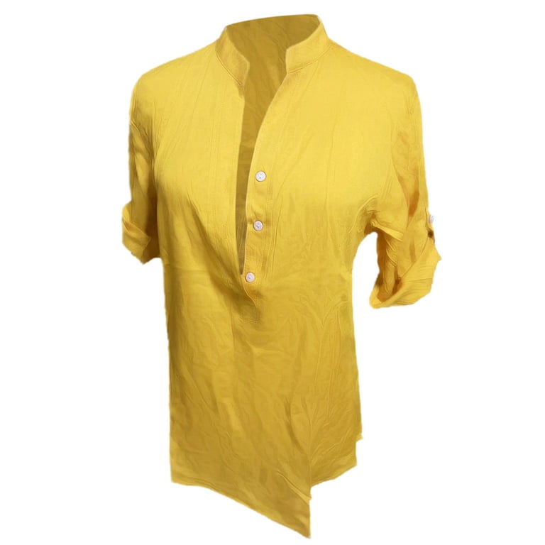 NKOOGH Under Shirts for Women Yellow Spandex Cotton Shirt Women Women  Oversized Summer Autumn Cotton Linen Blouses Button Up Shirts Loose Solid  Tops S