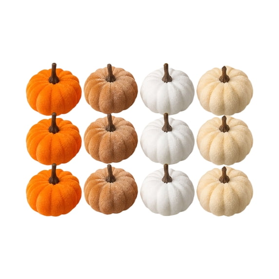 NKOOGH Velvet Pumpkin Ornaments Set of 12 for Fall Table Centerpiece and Thanksgiving Halloween Decor,1 Set