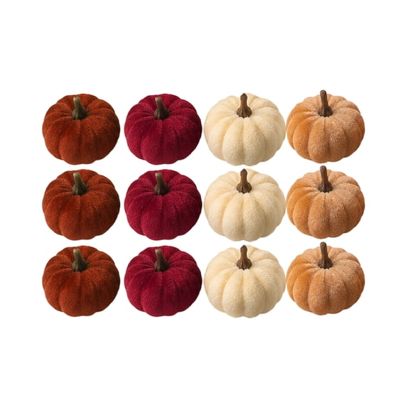 NKOOGH Velvet Pumpkin Ornaments Set of 12 for Fall Table Centerpiece and Thanksgiving Halloween Decor,1 Set