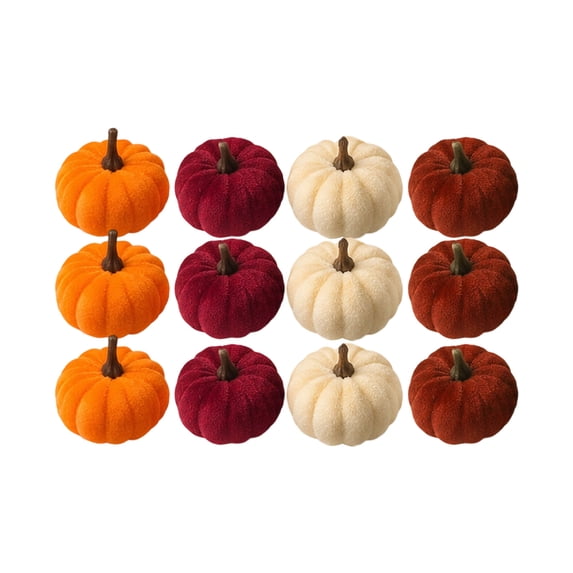 NKOOGH Velvet Pumpkin Ornaments Set of 12 for Fall Table Centerpiece and Thanksgiving Halloween Decor,1 Set