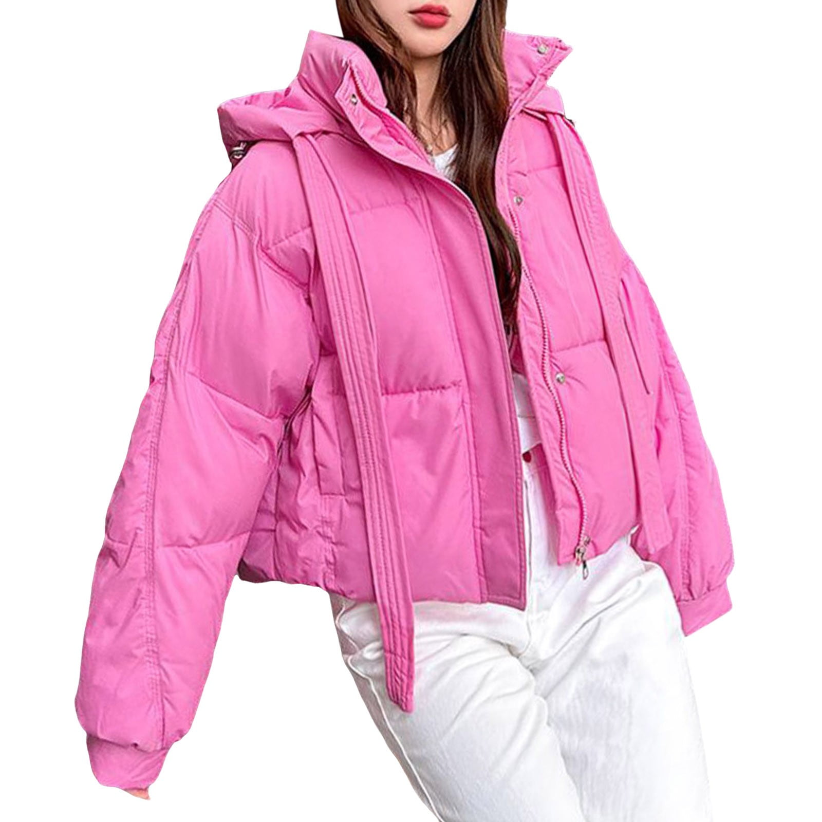 NKOOGH Women Polyester Quilted Jackets Glossy Solid Winter Coats Warm