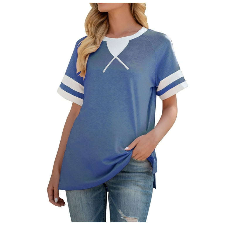 NKOOGH Womens Compression Cold Gear Short Sleeve Casual Shirts for Women Neck Color Short Sleeved Women S T Shirt Fashion Blocking Casual Open Round