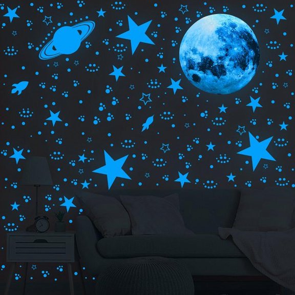 NKTIER Glow in The Dark Stars for Ceiling,Glowing Wall Decals Stickers Room Decor Kit Galaxy Glow Star Set for Kids Bedroom Decoration