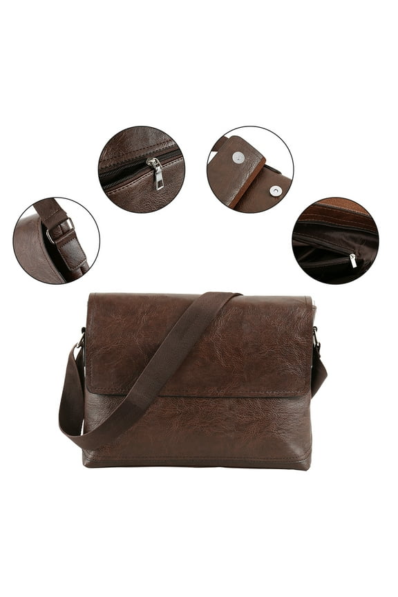 Men Handbag Messenger Shoulder Bag Pu Leather Messenger Shoulder Briefcase Vintage Unisex Laptop College School Satchel Travel Bag