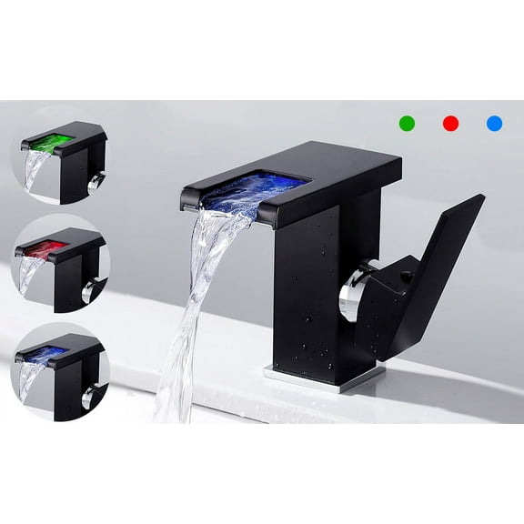 NKTIER Waterfall Type LED With Light Color Changing Chrome-Plated Bathroom Sink Faucet Kitchen Basin Faucet