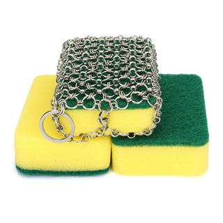 Amagabeli Cast Iron Cleaner 8x6 Rectangle Chain Metal Scrubber with  Hanging Ring 316 Premium Stainless Steel Chainmail Scrubber for
