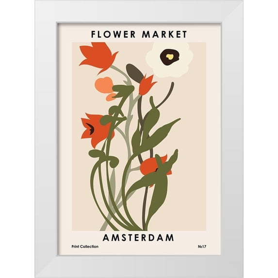 NKTN 11x14 White Modern Wood Framed Museum Art Print Titled - Flower Market Amsterdam