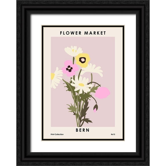NKTN 14x18 Black Ornate Wood Framed with Double Matting Museum Art Print Titled - Flower Market Bern