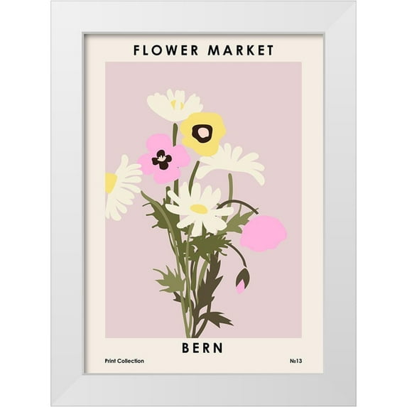 NKTN 14x18 White Modern Wood Framed Museum Art Print Titled - Flower Market Bern