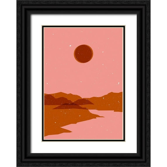 NKTN 18x24 Black Ornate Wood Framed with Double Matting Museum Art Print Titled - Moon landscape