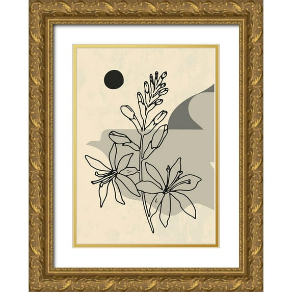 NKTN 18x24 Gold Ornate Wood Framed with Double Matting Museum Art Print Titled - Abstract Flower 1