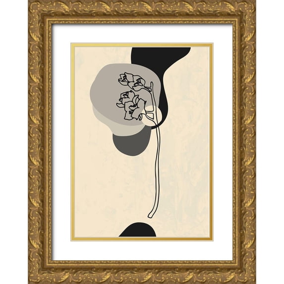 NKTN 18x24 Gold Ornate Wood Framed with Double Matting Museum Art Print Titled - Abstract Flower 3
