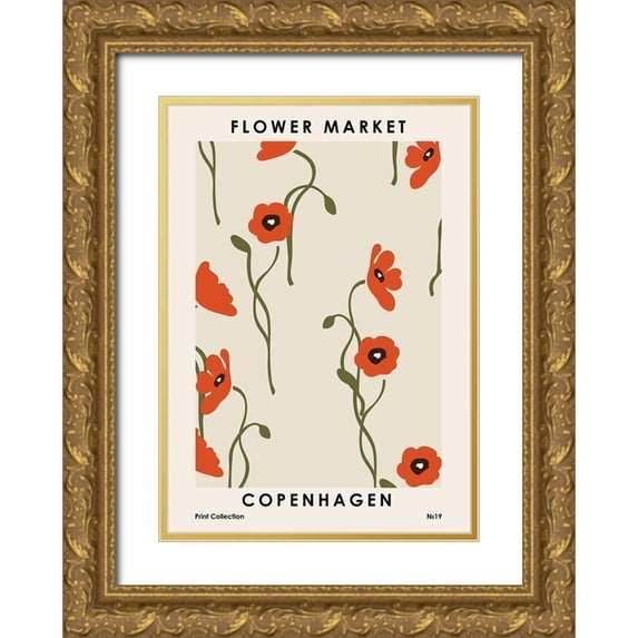 NKTN 18x24 Gold Ornate Wood Framed with Double Matting Museum Art Print Titled - Flower Market Copenhagen