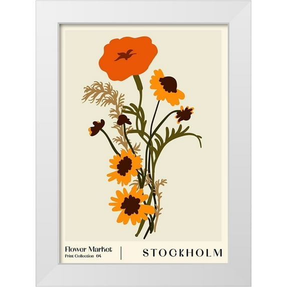 NKTN 18x24 White Modern Wood Framed Museum Art Print Titled - Flower Market. Stockholm