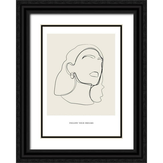 NKTN 24x32 Black Ornate Wood Framed with Double Matting Museum Art Print Titled - Minimalist Line Art
