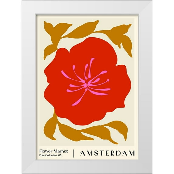 NKTN 24x32 White Modern Wood Framed Museum Art Print Titled - Flower Market. Amsterdam