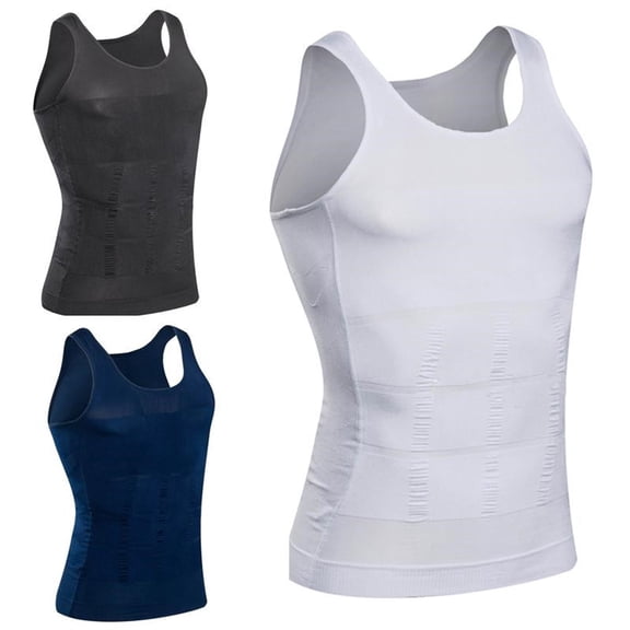 NKZNKZ 3 PACKS Men's Compression Shirt Slimming Body Shaper Vest Slimming Tank Top Sleeveless Shapewear Undershirt Gynecomastia Tummy Control SIZE:L