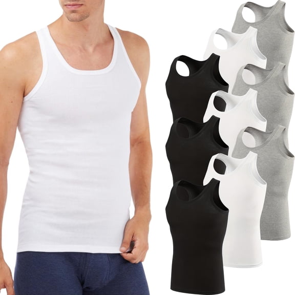 NKZNKZ 9 PACKS Men's Soft Ribbed Undershirt A-Shirt, Men's Tank Top Undershirts Plain Tank Tops Athletic A-Shirts Undershirts ,Multipacks ,3 COLOR, SIZE:L