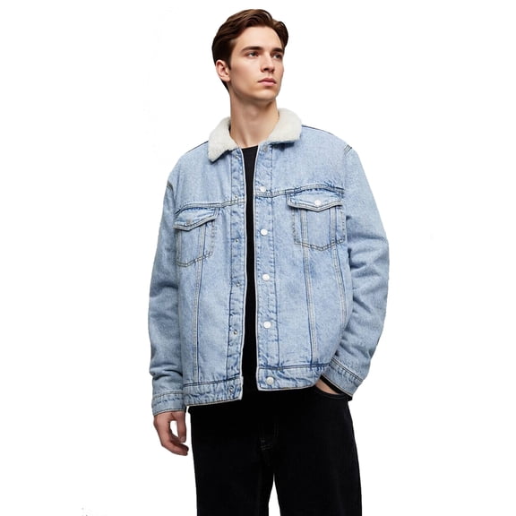 NKZNKZ Jean Jacket For Men Winter Sherpa Denim Casual Jackets Mens Sherpa Fleece Lined Thicken Denim Coat SIZE:L