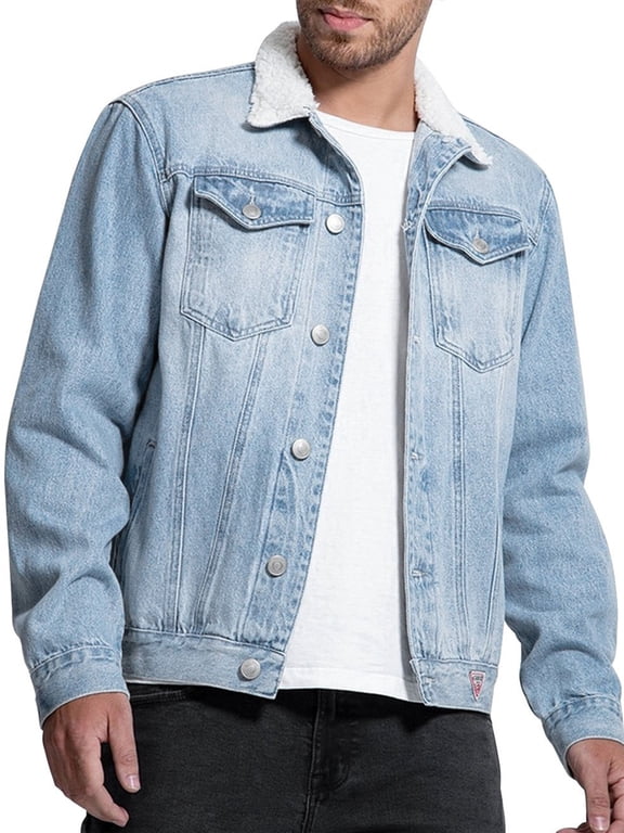 Jean Jacket For Men Winter Sherpa Denim Casual Jackets Mens Sherpa Fleece Lined Thicken Denim Coat SIZE:L