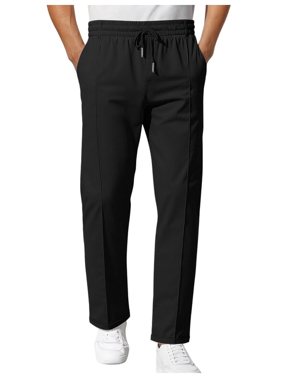 Men's Business Casual Pants Mens Casual Pants Business Straight Leg Formal Pants Stretch Chinos Elastic Waist Flat Front Tapered Trousers for Spring Autumn COLOR:BLACK,SIZE:XL