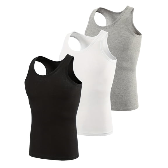 NKZNKZ Men's Cotton Tank Top Undershirts Tank Tops Cotton Spandex Undershirts Sleeveless Crew Neck A-Shirt Men's Basic Undershirt Athletic Tank Top, 3 COLOR,3PACKS,SIZE:L