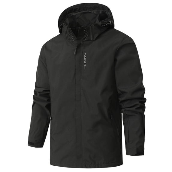 NKZNKZ Men's Jacket Waterproof Coat Men's Lightweight Softshell Jacket with Hood Waterproof Fleece Lined Windbreaker Outdoor Coat for Hiking Black SIZE:L