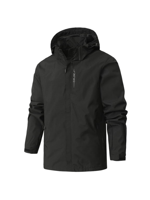 Men's Jacket Waterproof Coat Men's Lightweight Softshell Jacket with Hood Waterproof Fleece Lined Windbreaker Outdoor Coat for Hiking Black SIZE:XL