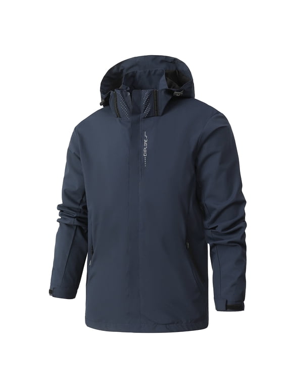 Men's Jacket Waterproof Coat Men's Lightweight Softshell Jacket with Hood Waterproof Fleece Lined Windbreaker Outdoor Coat for Hiking Blue SIZE:XXL