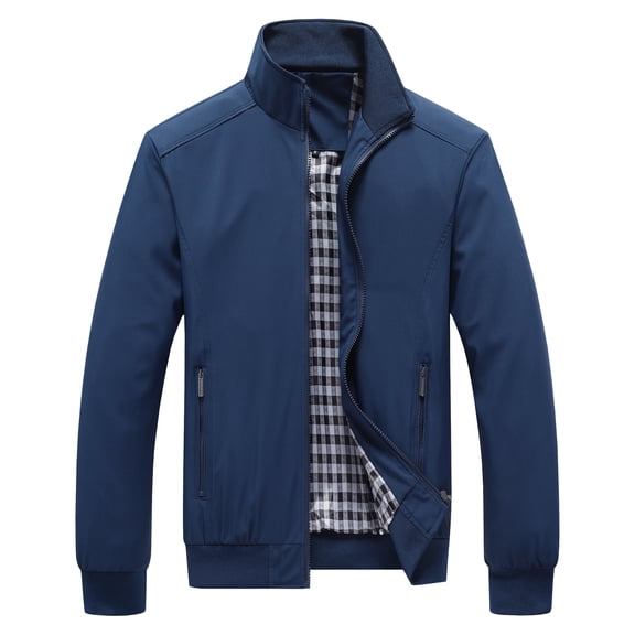 NKZNKZ Men's Lightweight Jackets Casual Windbreaker Men's Casual Varsity Bomber Jacket Lightweight Outerwear Jackets Zip Up Collared Jacket COLOR BLUE SIZE:L