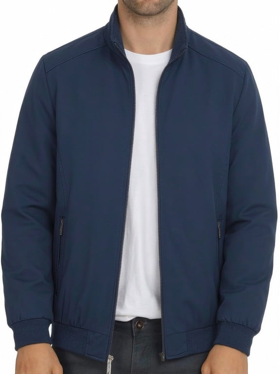 Men's Lightweight Jackets Casual Windbreaker Men's Casual Varsity Bomber Jacket Lightweight Outerwear Jackets Zip Up Collared Jacket COLOR BLUE SIZE:L