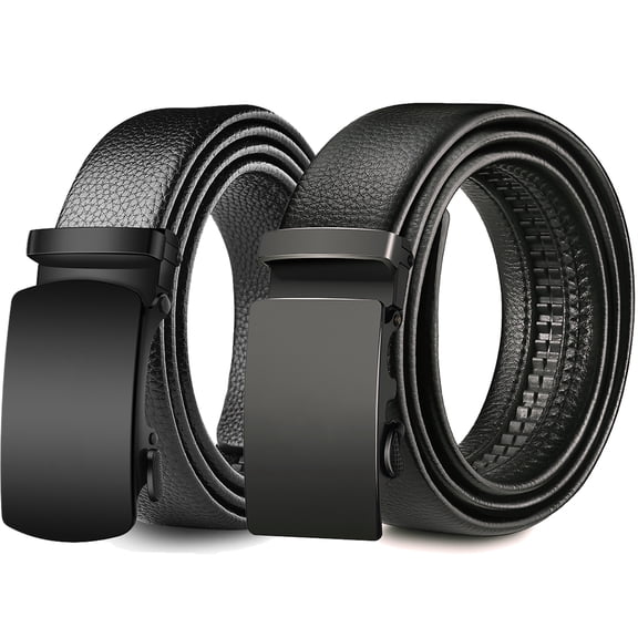 NKZNKZ Men's Ratchet Belt Mens Leather Belt Adjustable Men's Leather Belt Automatic Ratchet Buckle Slide Belt 47IN *2