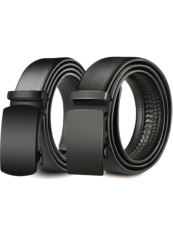 Men's Ratchet Belt Mens Leather Belt Adjustable Men's Leather Belt Automatic Ratchet Buckle Slide Belt 47IN *2