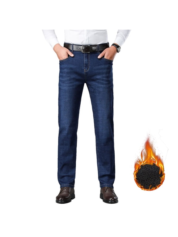 Men's Thermal Fleece Lined Jeans Pants Jeans for Men Male Fleece Warm Lined Winter Winter Thermal Warm Flannel Stretch Jeans SIZE:34