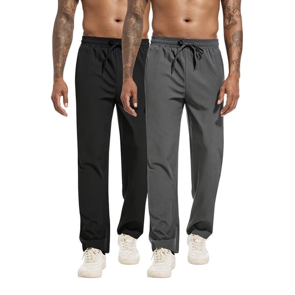 NKZNKZ Men's casual pants moisture-wicking, quick-drying, lightweight, Lightweight Drawstring Trouser Casual Summer Beach Pants 2 Color black*1 gray*1 SIZE:L