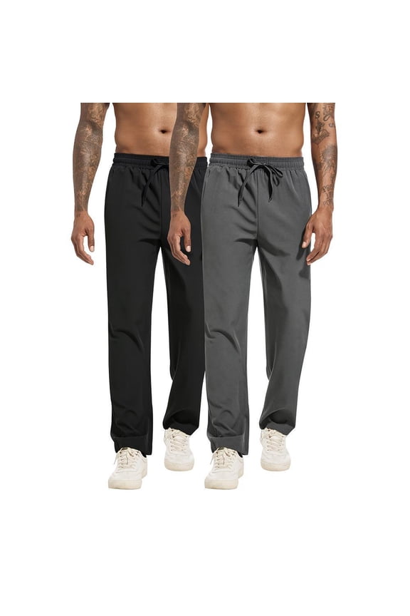 Men's casual pants moisture-wicking, quick-drying, lightweight, Lightweight Drawstring Trouser Casual Summer Beach Pants 2 Color black*1+gray*1 SIZE:L