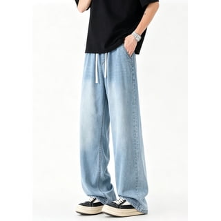 NKZNKZ Mens Jeans Men's Regular Fit Denim Pants Elstic Wasit Strap design Straight Leg Jeans with 2 Pockets SIZE:XL