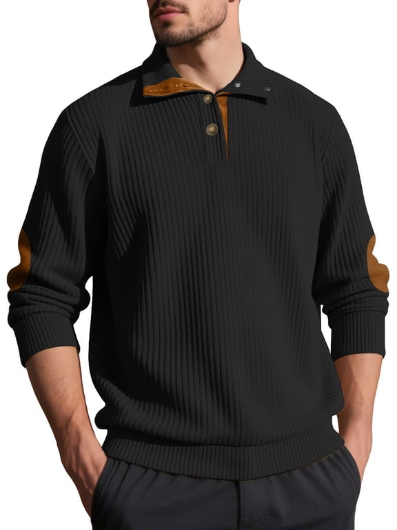 Sweatshirts for Men Long Sleeve Mens Henley Sweatshirts Casual Pullover Tops Men's Sweatshirt 1/4 Button Up Long Sleeve Stand Collar Sweatshirts BLACK SIZE:XL