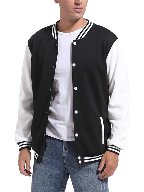 Varsity Jacket Men Men's Baseball Jacket Outerwear Jackets High School Letterman Bomber Style Baseball Jackets For Men BLACK L