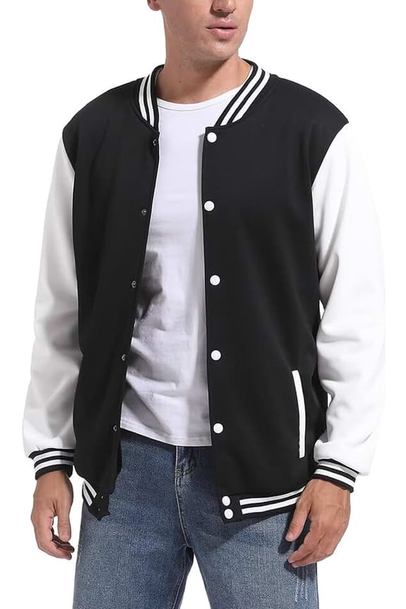 Varsity Jacket Men Men's Baseball Jacket Outerwear Jackets High School Letterman Bomber Style Baseball Jackets For Men BLACK L