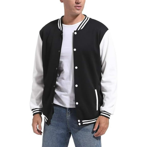 NKZNKZ Varsity Jacket Men Men's Baseball Jacket Outerwear Jackets High School Letterman Bomber Style Baseball Jackets For Men BLACK XL
