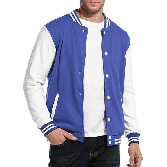 NKZNKZ Varsity Jacket Men Men's Baseball Jacket Outerwear Jackets High School Letterman Bomber Style Baseball Jackets For Men BLUE L