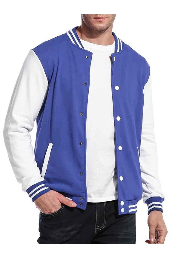 Varsity Jacket Men Men's Baseball Jacket Outerwear Jackets High School Letterman Bomber Style Baseball Jackets For Men BLUE L