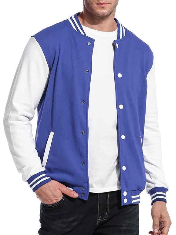 Varsity Jacket Men Men's Baseball Jacket Outerwear Jackets High School Letterman Bomber Style Baseball Jackets For Men BLUE XL