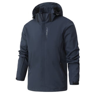 NKZNKZ Men's Jacket Waterproof Coat Men's Lightweight Softshell Jacket with Hood Waterproof Fleece Lined Windbreaker Outdoor Coat for Hiking Blue SIZE:L