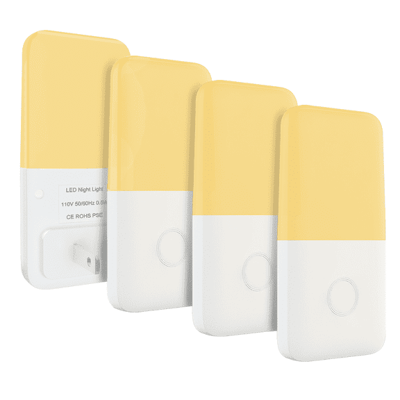 NL'AAHCÉ LED Plug-in Night Lights, Auto Dusk-to-Dawn Sensor, Dimmable, Adjustable Brightness for Bedroom, Bathroom, Kitchen, Hallway, Stairs, 4-Pack