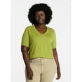 thumbnail image 1 of Terra & Sky Women's Plus Size V-Neck Tee with Short Sleeves, Size 0X-5X, 1 of 3