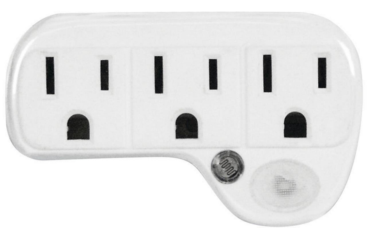 White LED Night Light with 3 Outlets and Sensor